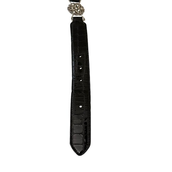 Vintage Brighton Empire Lace Black Croc Embossed Patent Leather Belt Crystals - Picture 13 of 16